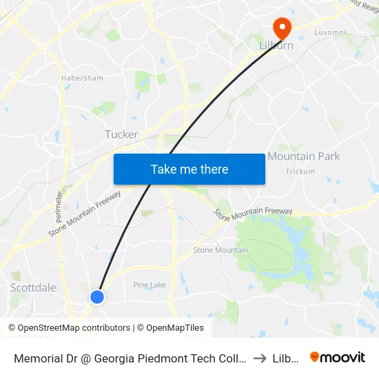 Memorial Dr @ Georgia Piedmont Tech College Dr to Lilburn map