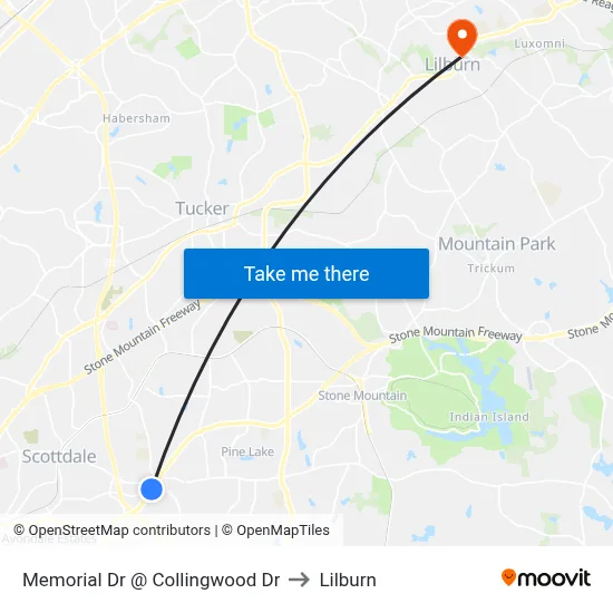 Memorial Dr @ Collingwood Dr to Lilburn map