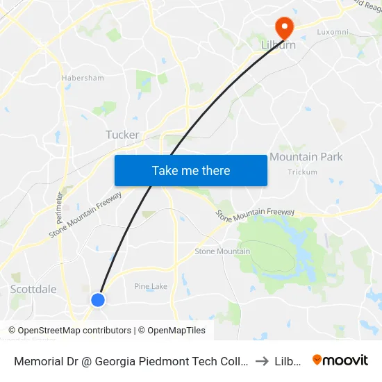 Memorial Dr @ Georgia Piedmont Tech College Dr to Lilburn map