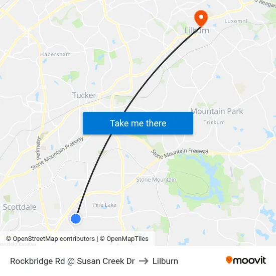 Rockbridge Rd @ Susan Creek Dr to Lilburn map