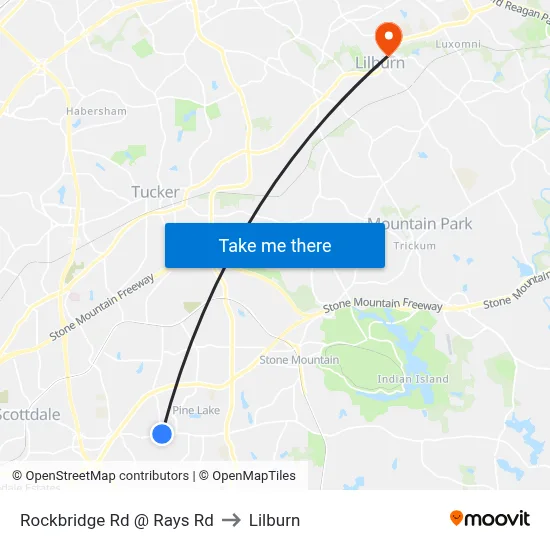 Rockbridge Rd @ Rays Rd to Lilburn map