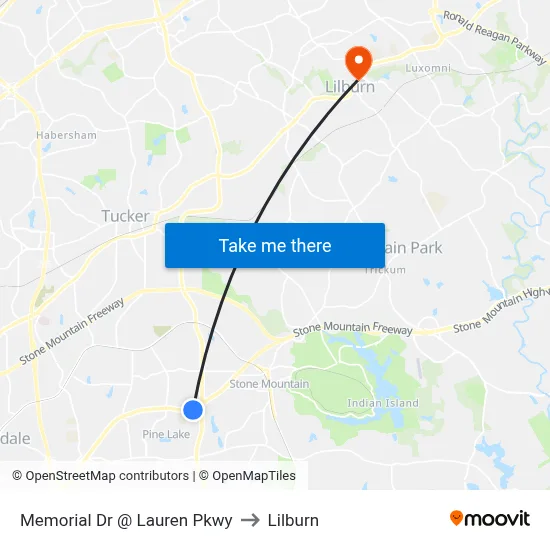 Memorial Dr @ Lauren Pkwy to Lilburn map