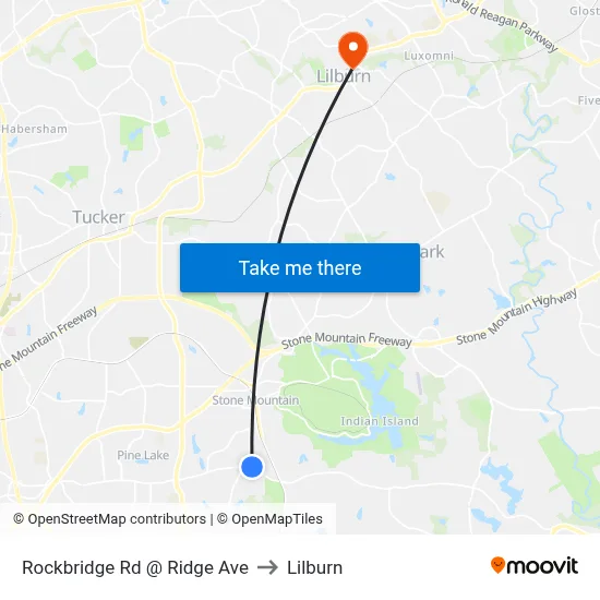 Rockbridge Rd @ Ridge Ave to Lilburn map