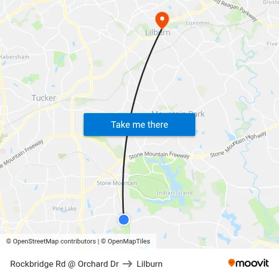 Rockbridge Rd @ Orchard Dr to Lilburn map