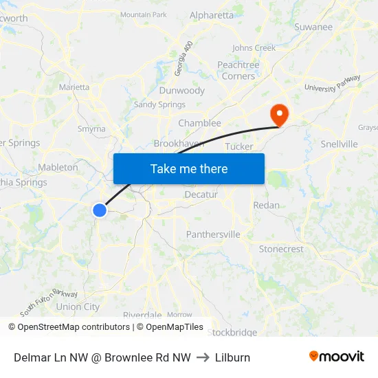 Delmar Ln NW @ Brownlee Rd NW to Lilburn map