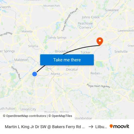 Martin L King Jr Dr SW @ Bakers Ferry Rd SW to Lilburn map