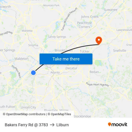 Bakers Ferry Rd @ 3783 to Lilburn map
