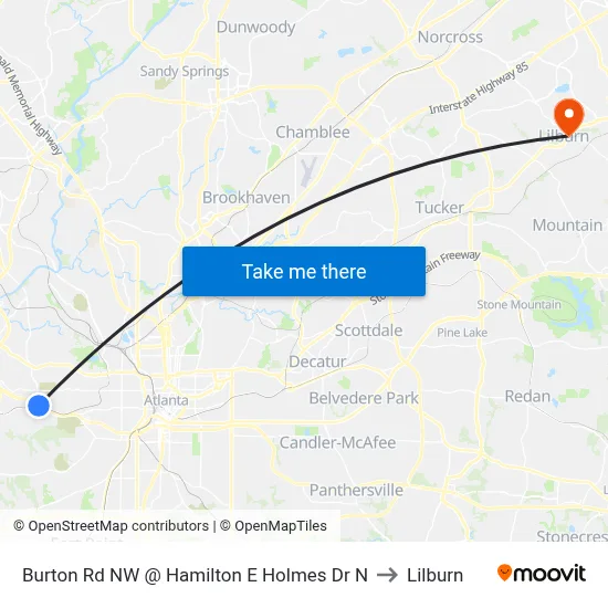 Burton Rd NW @ Hamilton E Holmes Dr N to Lilburn map