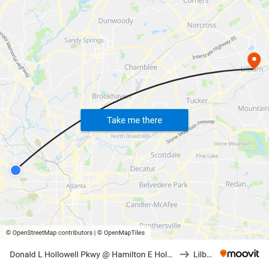 Donald L Hollowell Pkwy @ Hamilton E Holmes Dr to Lilburn map