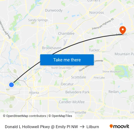 Donald L Hollowell Pkwy @ Emily Pl NW to Lilburn map