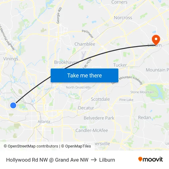 Hollywood Rd NW @ Grand Ave NW to Lilburn map