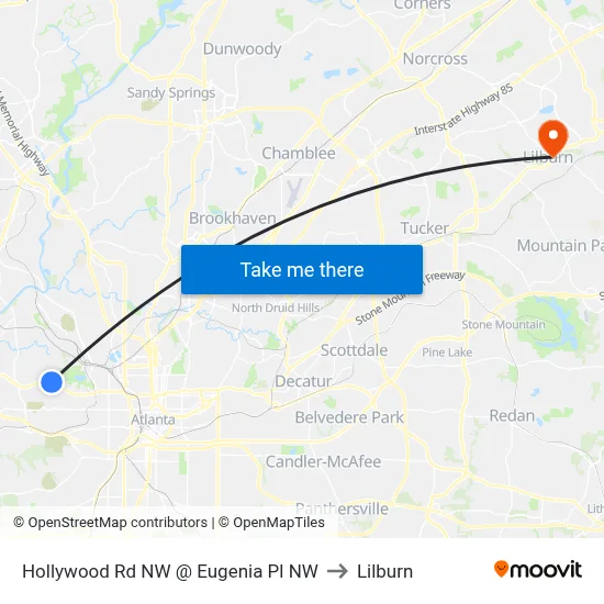 Hollywood Rd NW @ Eugenia Pl NW to Lilburn map