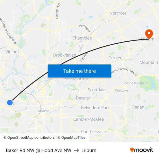 Baker Rd NW @ Hood Ave NW to Lilburn map