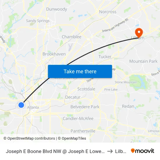 Joseph E Boone Blvd NW @ Joseph E Lowery Blvd to Lilburn map