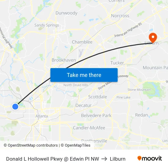 Donald L Hollowell Pkwy @ Edwin Pl NW to Lilburn map
