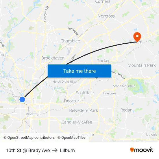 10th St @ Brady Ave to Lilburn map