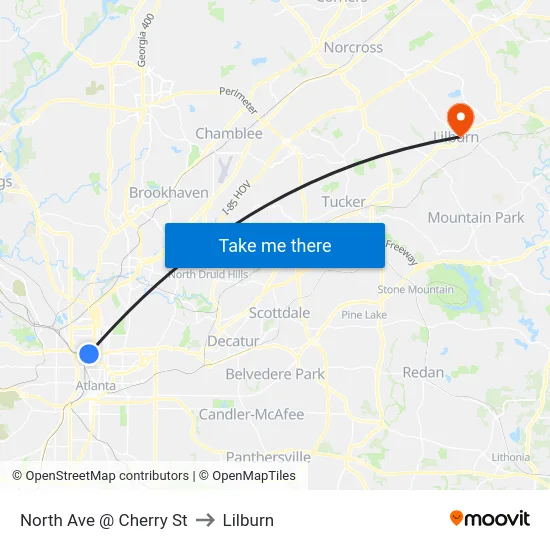 North Ave @ Cherry St to Lilburn map