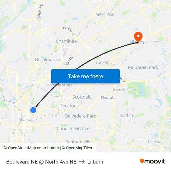Boulevard NE @ North Ave NE to Lilburn map
