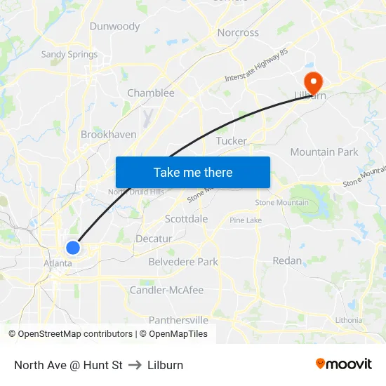 North Ave @ Hunt St to Lilburn map