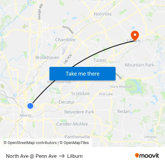 North Ave @ Penn Ave to Lilburn map