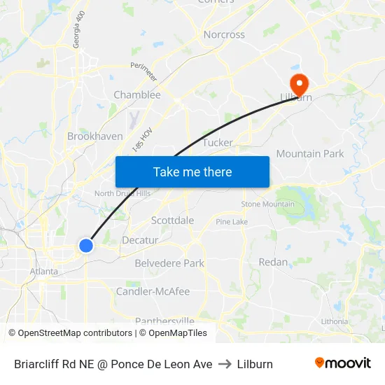 Briarcliff Rd NE @ Ponce De Leon Ave to Lilburn map