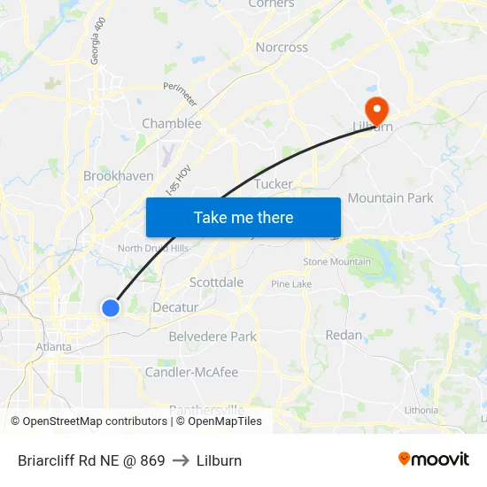 Briarcliff Rd NE @ 869 to Lilburn map
