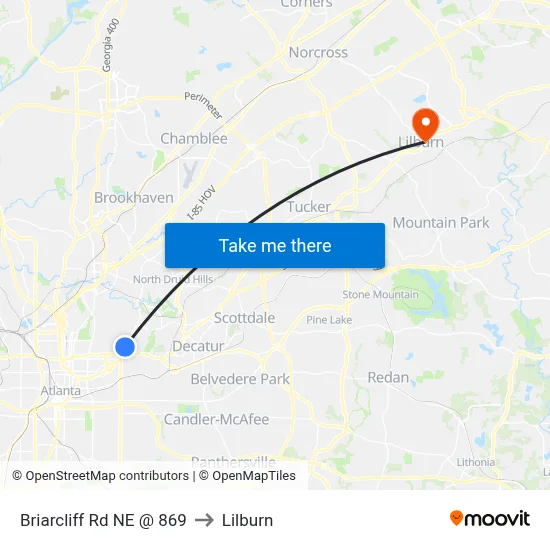Briarcliff Rd NE @ 869 to Lilburn map