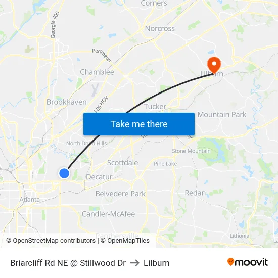 Briarcliff Rd NE @ Stillwood Dr to Lilburn map