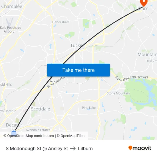 S Mcdonough St @ Ansley St to Lilburn map