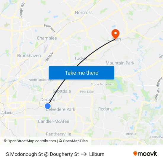 S Mcdonough St @ Dougherty St to Lilburn map
