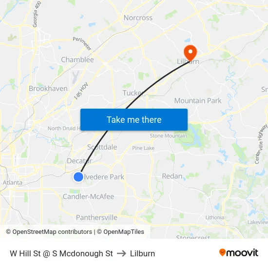 W Hill St @ S Mcdonough St to Lilburn map
