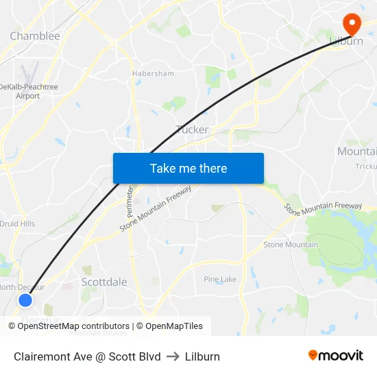 Clairemont Ave @ Scott Blvd to Lilburn map