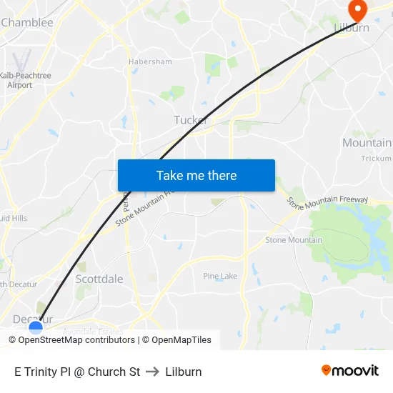 E Trinity Pl @ Church St to Lilburn map