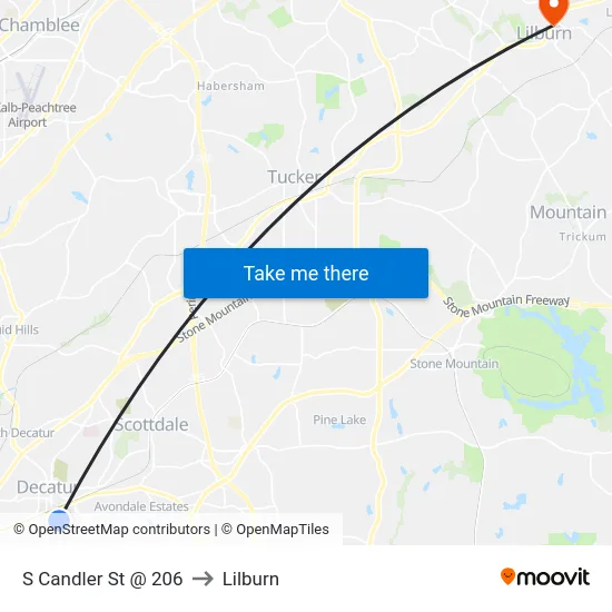 S Candler St @ 206 to Lilburn map