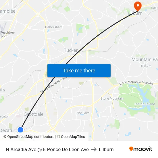 N Arcadia Ave @ E Ponce De Leon Ave to Lilburn map