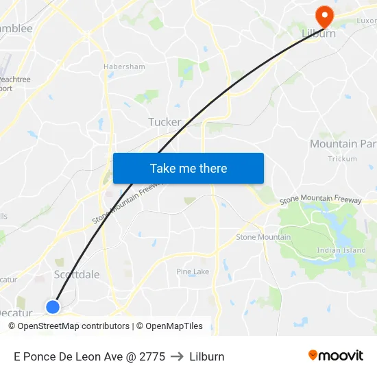 E Ponce De Leon Ave @ 2775 to Lilburn map