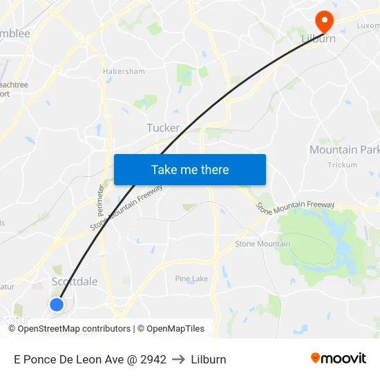 E Ponce De Leon Ave @ 2942 to Lilburn map