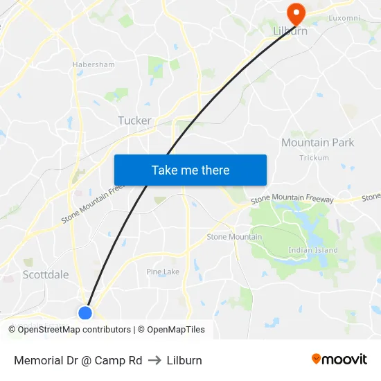 Memorial Dr @ Camp Rd to Lilburn map