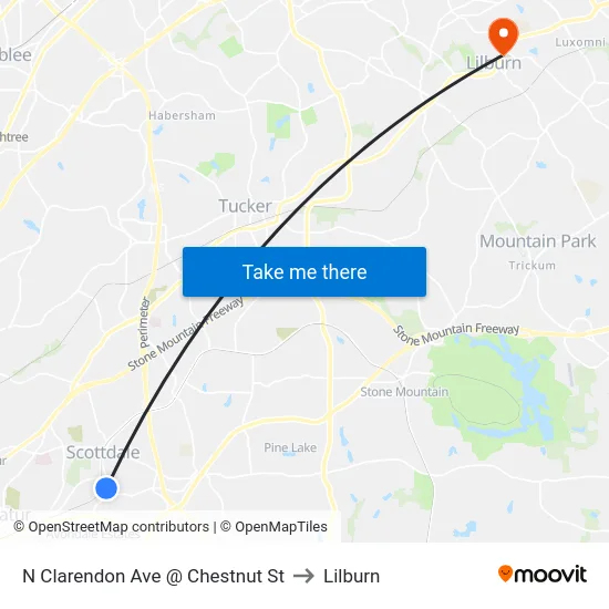 N Clarendon Ave @ Chestnut St to Lilburn map