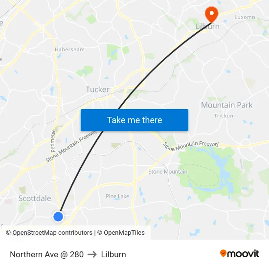 Northern Ave @ 280 to Lilburn map