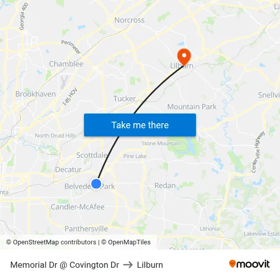 Memorial Dr @ Covington Dr to Lilburn map