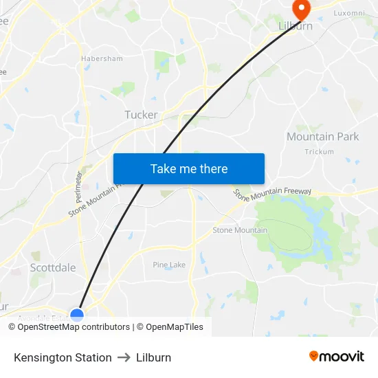 Kensington Station to Lilburn map