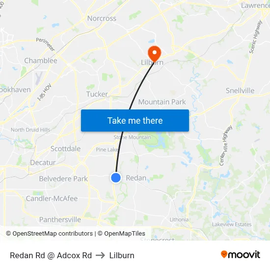 Redan Rd @ Adcox Rd to Lilburn map