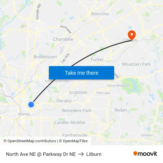 North Ave NE @ Parkway Dr NE to Lilburn map
