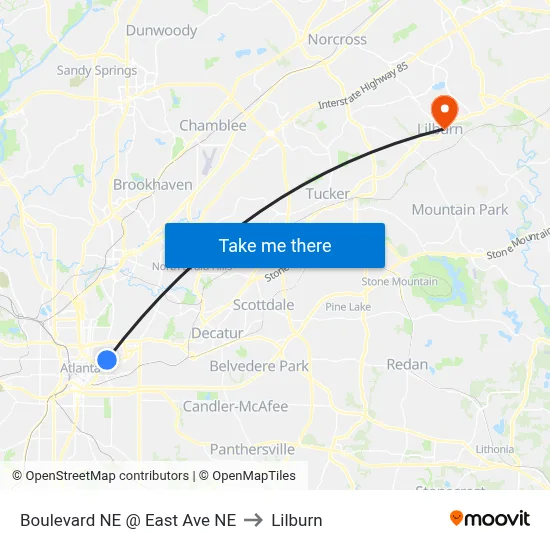 Boulevard NE @ East Ave NE to Lilburn map