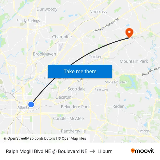 Ralph Mcgill Blvd NE @ Boulevard NE to Lilburn map