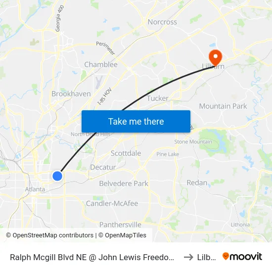 Ralph Mcgill Blvd NE @ John Lewis Freedom Pkwy NE to Lilburn map