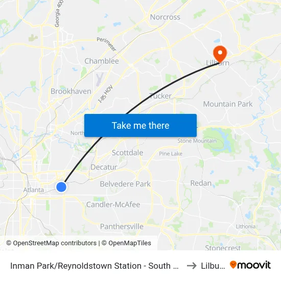 Inman Park/Reynoldstown Station - South Loop to Lilburn map
