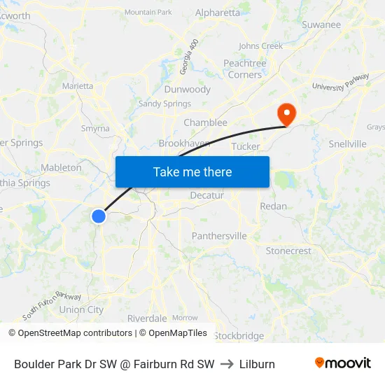 Boulder Park Dr SW @ Fairburn Rd SW to Lilburn map