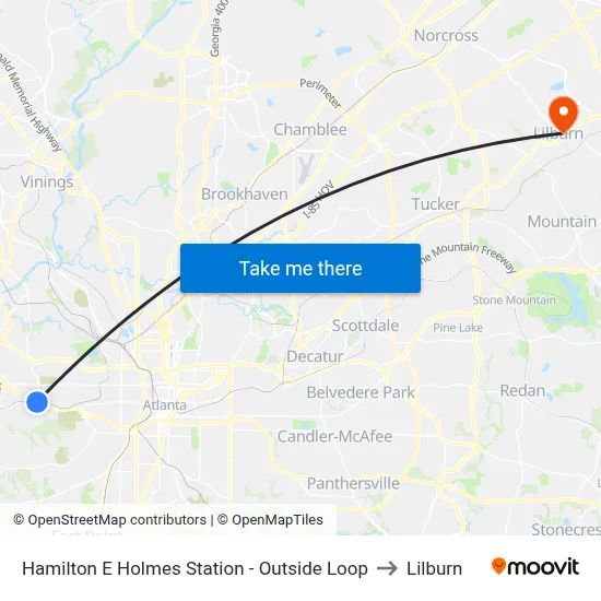 Hamilton E Holmes Station - Outside Loop to Lilburn map